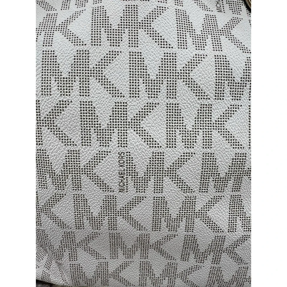 Michael Kors Large Jet Set Monogram Tote Cream & Tan Canvas Leather Shoulder Bag